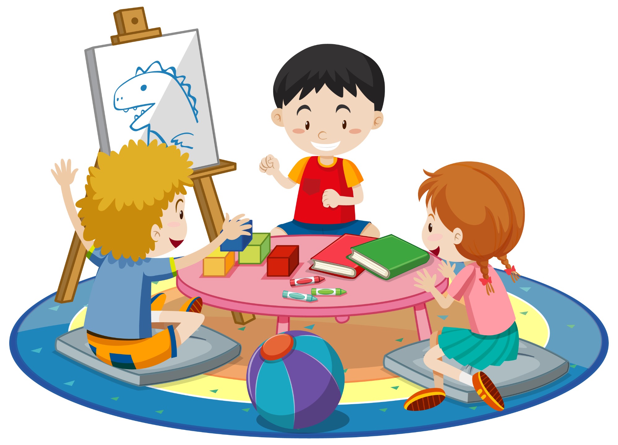 dzieci bawiące się na dywanie - rysunek