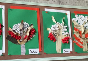 Prace dzieci z grupy IV "Biało czerwone drzewa"