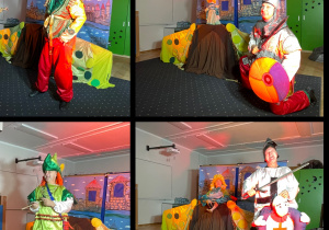 Na zdjęciu podzielonym na cztery części widać rycerzy w przebraniach z różnych krajów.